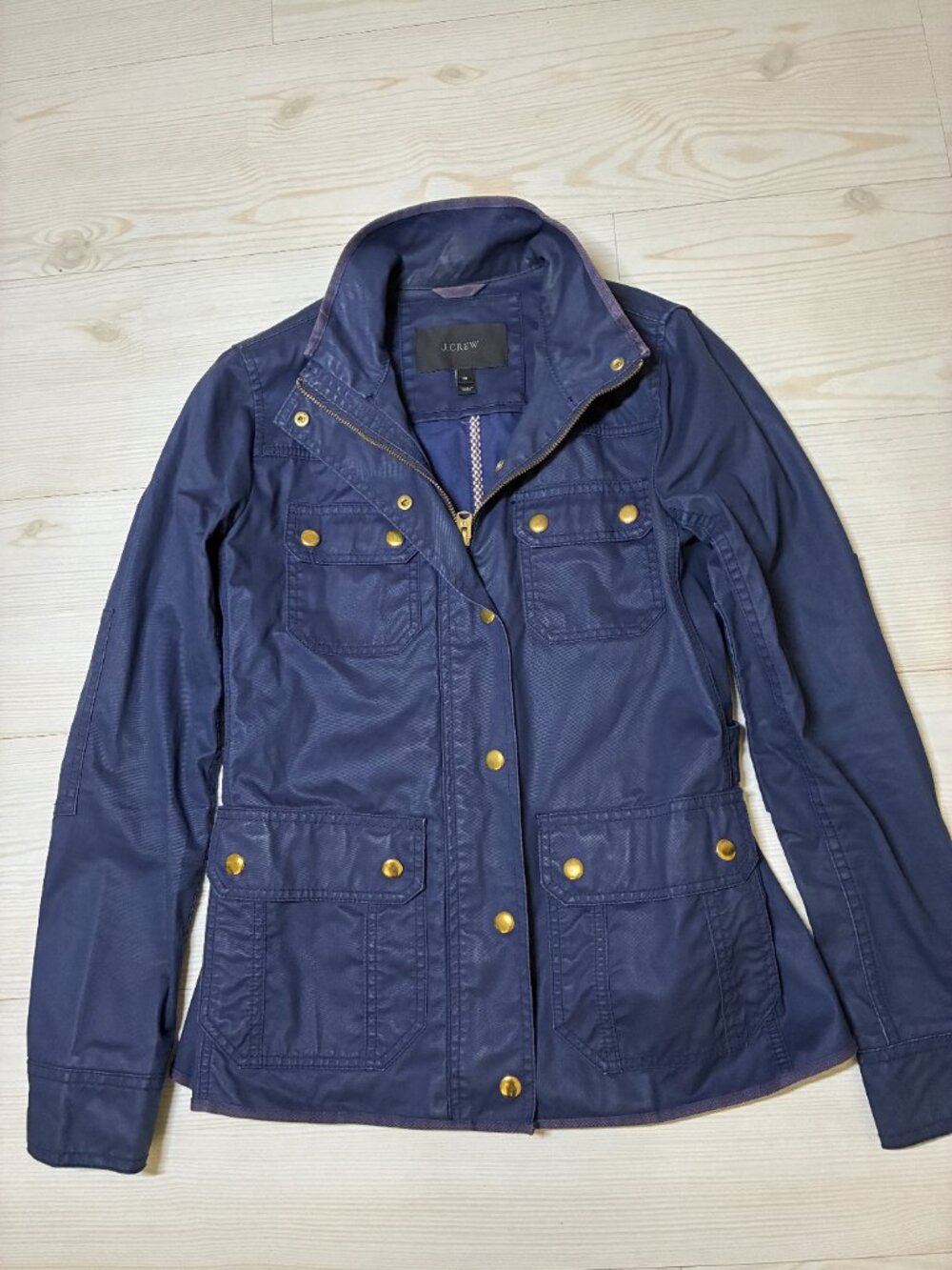 J.Crew Women's Downtown Field Jacket Navy Blue Waxed Cotton Utility Coat Size XS